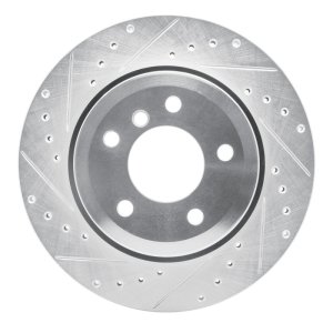 BMW 530XI Brake Rotor (1) - Rear Left - R1 Concepts - Drilled & Slotted - Silver - `06-`10